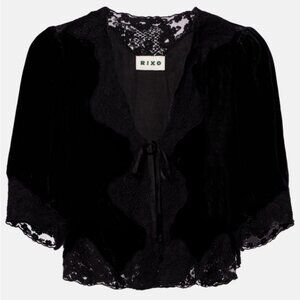 RIXO Ursula Lace-Trimmed Velvet Top